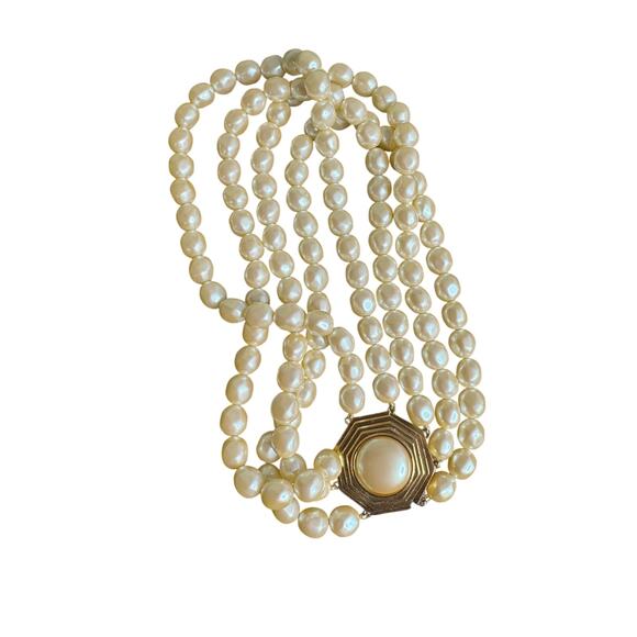 Yves Saint Laurent Vintage Four Strand Baroque Pearl Necklace w/Box & COA - Picture 2 of 16